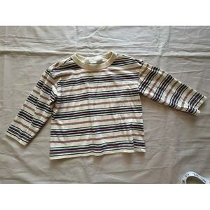H&M Boys Size 2T Black Red Blue Striped Long Sleeve Shirt Crew Neck Cotton